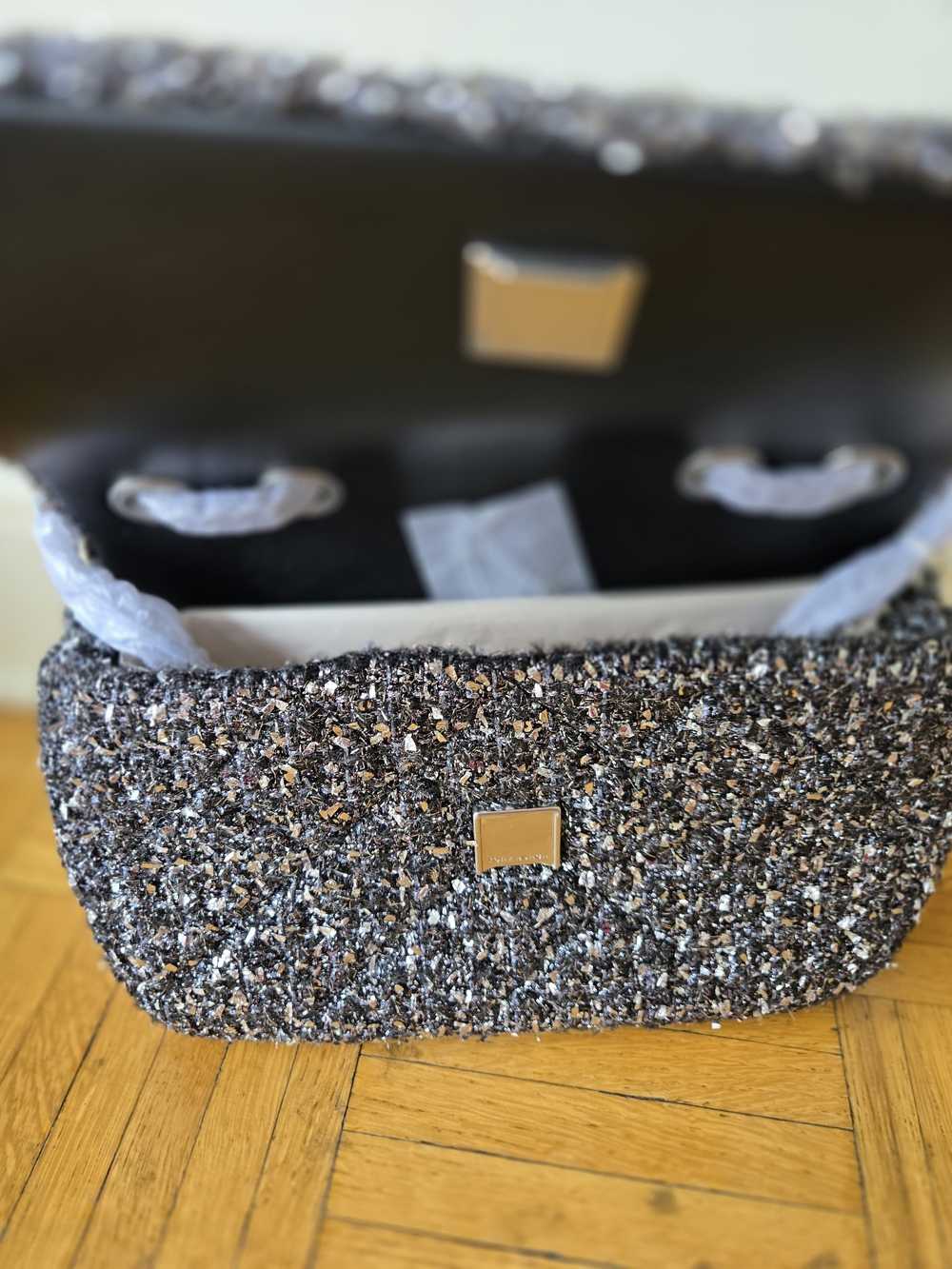 Brand New Tory Burch Black Sparkle Tweed Willa Shoulder Bag - Picture 3 of 4